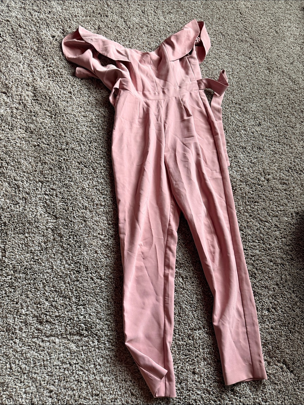 Lipsy Dusky Pink Ruffle-Shoulder Jumpsuit